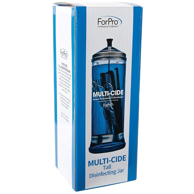 ForPro Multi-Cide Tall Glass Jar, for All Hairstyling Tools Including Brushes, Combs & Shears, 37 oz (Pack of 12)