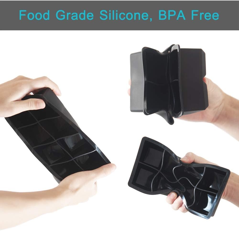 Silicone Ice Cube Tray with Lid, Make 2" Big Square Ice Cubes, Large Whiskey Ice Cube Mold, Ice Cubes Mold for Cocktails & Wine, Soups and Frozen Treats, Without BPA