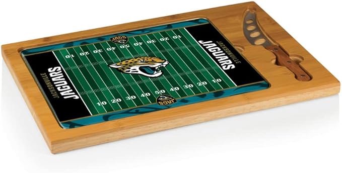PICNIC TIME NFL Football Field Icon Glass Top Cutting Board & Knife Set, (Parawood & Bamboo)