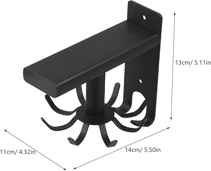 GLEAVI Wall Mounted Rotatable Kitchen Utensil Hook Rack with 8 Black Hooks, 360° Swivel Cooking Utensil Organizer for Kitchen Storage and Hanging