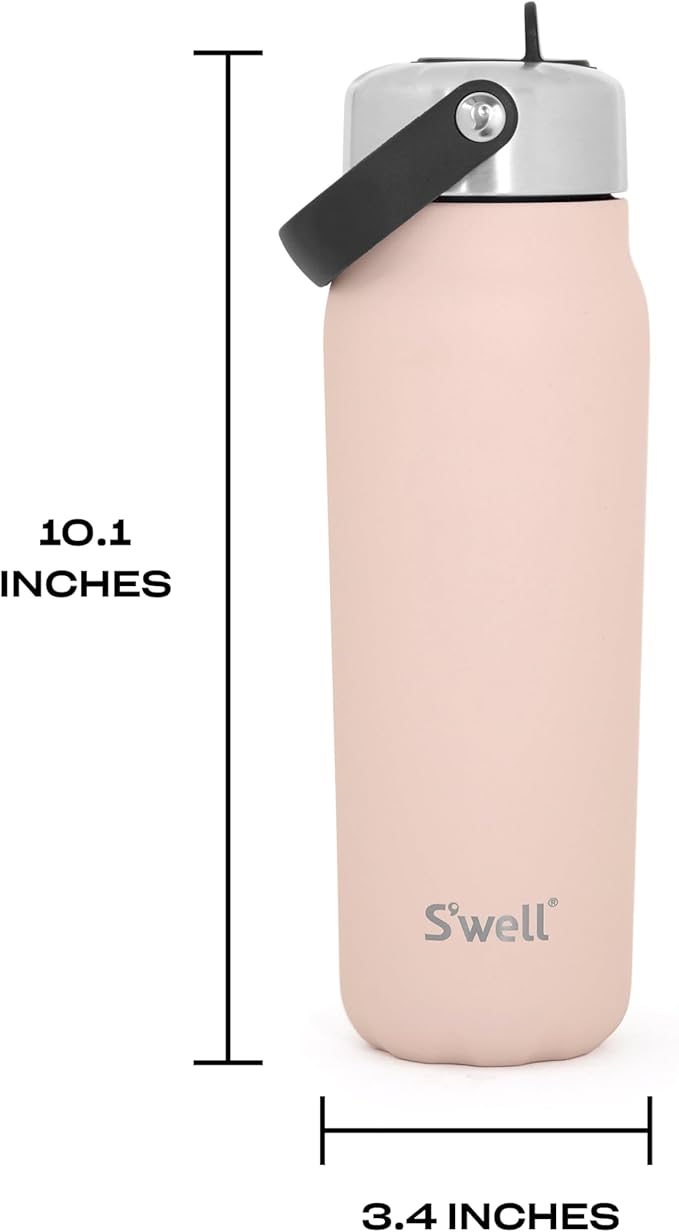 S'well Recycled Stainless Steel Explorer with Flip Straw Lid, 24oz, Himalayan Salt, Triple Layered Vacuum Insulated Containers Keeps Drinks Cold for 36 Hours and Hot for 8
