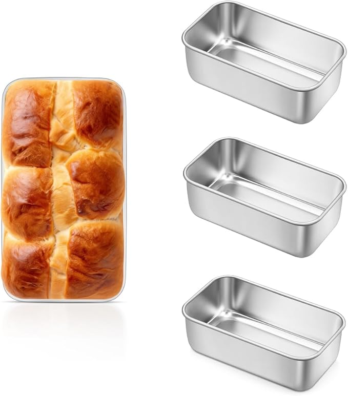 Leonyo 4 Pack Mini Loaf Pans for Baking, 6.3x3.5IN Stainless Steel Small Bread Pans for Meatloaf, Metal Mini Loaf Tins for Banana Bread Baking Homemade Brownies Smaller Loaves, Dishwasher Safe