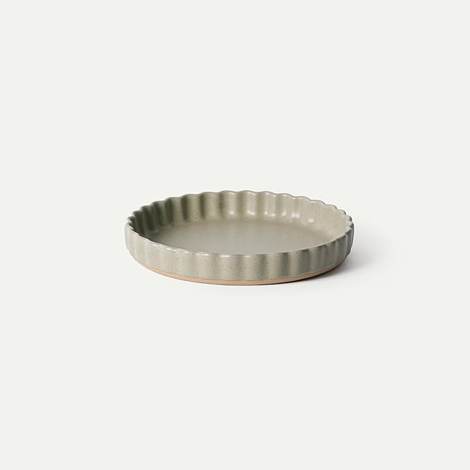 MORA Ceramic Tart Pan, 9.5 Inch Large Porcelain Baking Dish for Tarts, Quiche, Pie, Flan etc. Fluted Ruffled Edge, Oven, Microwave, Freezer, and Dishwasher safe - Great Gift For Bakers - Thyme