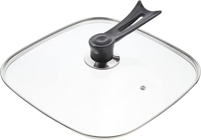 UPKOCH Basting Cover Square Glass Lid Replacement Cast Iron Grill Pan Skillet Lid Universal Pot Lid Pan Cover Steaming Cover Cookware Lid with Handle for Kitchen