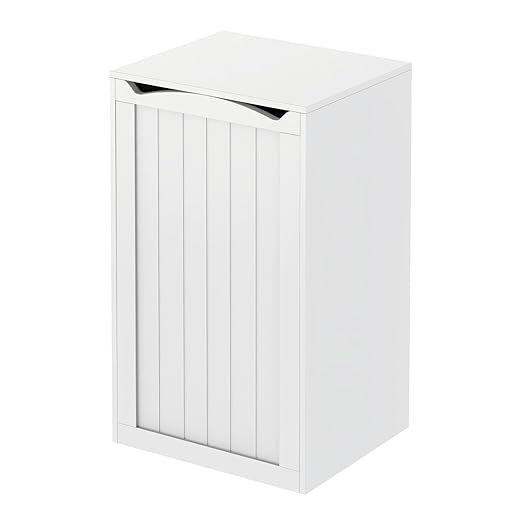 YATINEY Trash Can Cabinet,13 Gallons Hidden Kitchen Garbage Can with Lid, No Inner Bin Needed, Wooden Recycling Trash Bin Cabinet for Kitchen, Living Room White WB05WW