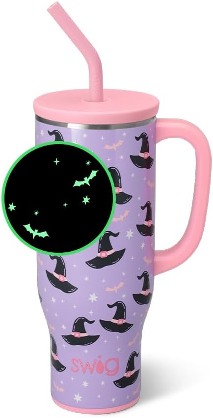Swig Life 30oz Mega Mug, Halloween 30oz Tumbler with Handle and Straw, Large Insulated Tumblers, Cup Holder Friendly Travel Mug, Stainless Steel 30 oz Tumbler, Insulated Water Bottle (Spellbound)
