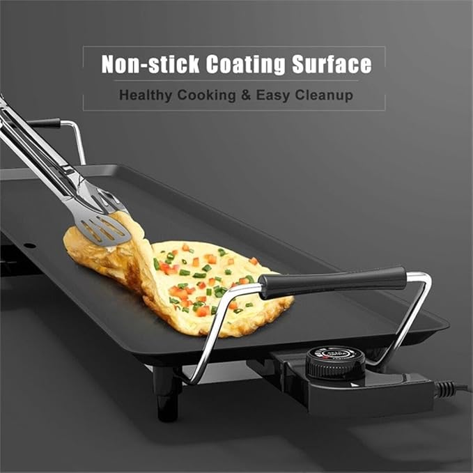 Pemberly Row 35" Electric Teppanyaki Tabletop Grill BBQ, Nonstick Griddle with Adjustable Temperature, Portable Flat Top for Indoor Outdoor Cooking, Black