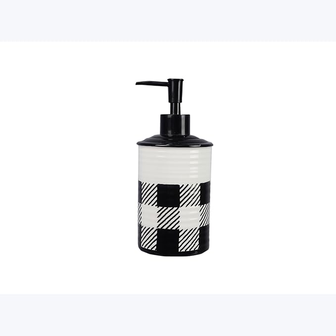 Youngs 21079 Buffalo Plaid Lotion Dispenser, 7-inch Height, Ceramic, Black and White