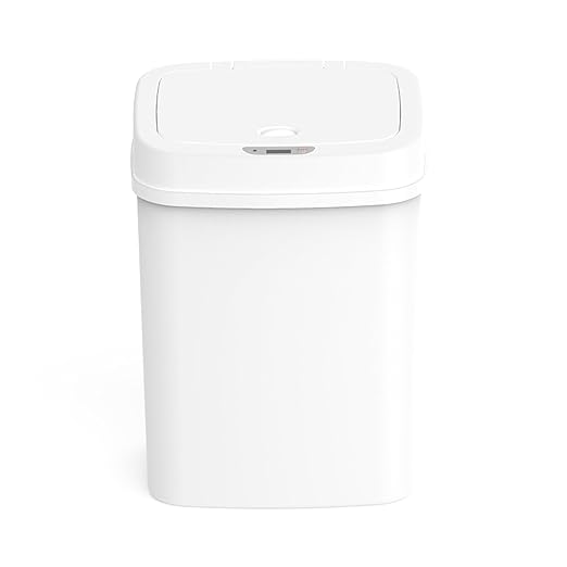 Touchless Motion Sensor Trash Can with Sealing Lid Automatic Soft Close Silent Bathroom Kitchen Office Waste Bin Narrow Rectangular ABS Hands Free Smart Home Garbage Container (White)