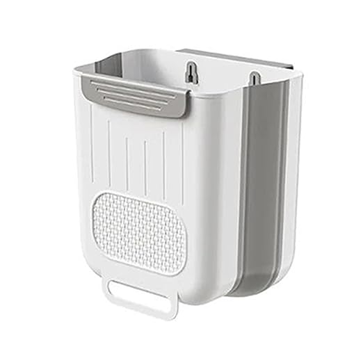 Collapsible Hanging Kitchen Trash Can Kitchen Waste Bin Hanging Countertop Trash Can Wall Mounted Recycling Garbage Basket for Bathroom(S,Gray White)