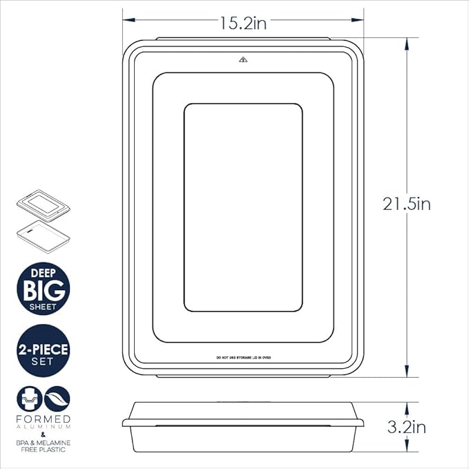 Nordic Ware Extra Large High-Sided Baking Pan, 21.1 x 15 x 2 inches, XL Big baking pan Natural Uncoated Aluminum, Reinforced Steel Rim Prevents Warping, Big Batch with Lid