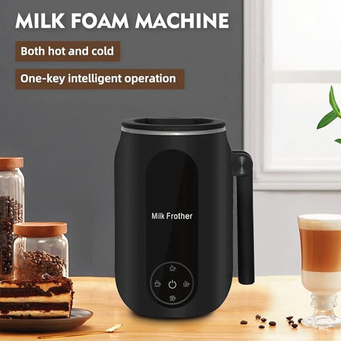 Ejoyous Electric Milk Frother, 450ml Electric Warm and Cold Foam Frother, 4-in-1 Milk Steamer with Rotatable Handle Foam Maker for Latte, Cappuccinos, Macchiato, Hot Chocolate
