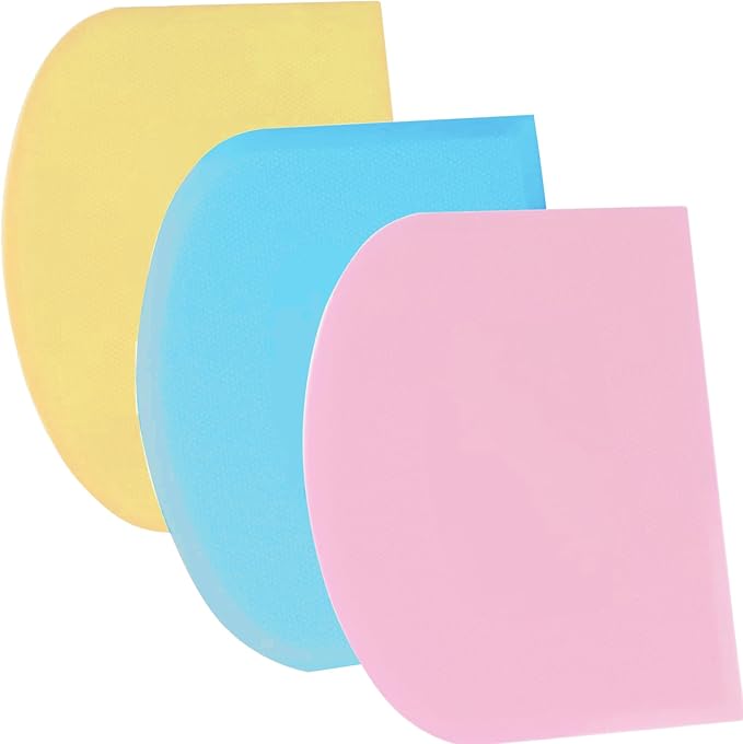 SURDOCA Dough Scraper Bench Scraper - 3P 13x7.9" Plastic Flexible Bowl Scraper, Sharp Edge & Angles Cake Scraper. Non-Slip Bakeware Decorating Tools Sculpting & Modeling Tools - Blue+Yellow+Pink