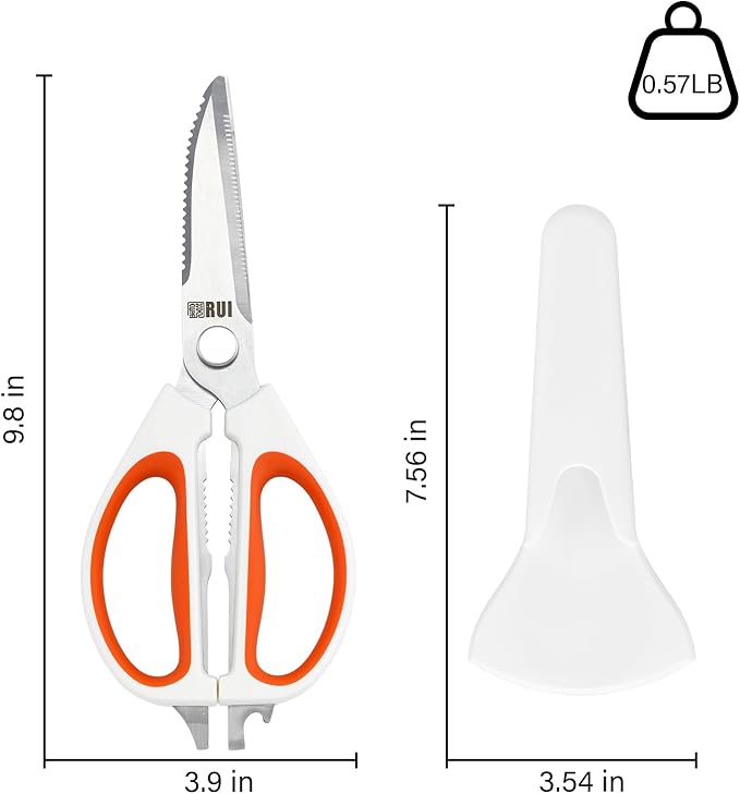 Kitchen Scissors with Magnetic Holder Heavy Duty Magnetic Scissors for Fridge, Cooking Shears Come Apart Kitchen Shears Magnet Sheath Set for Food Meat Pizza Herb Vegetables, Orange