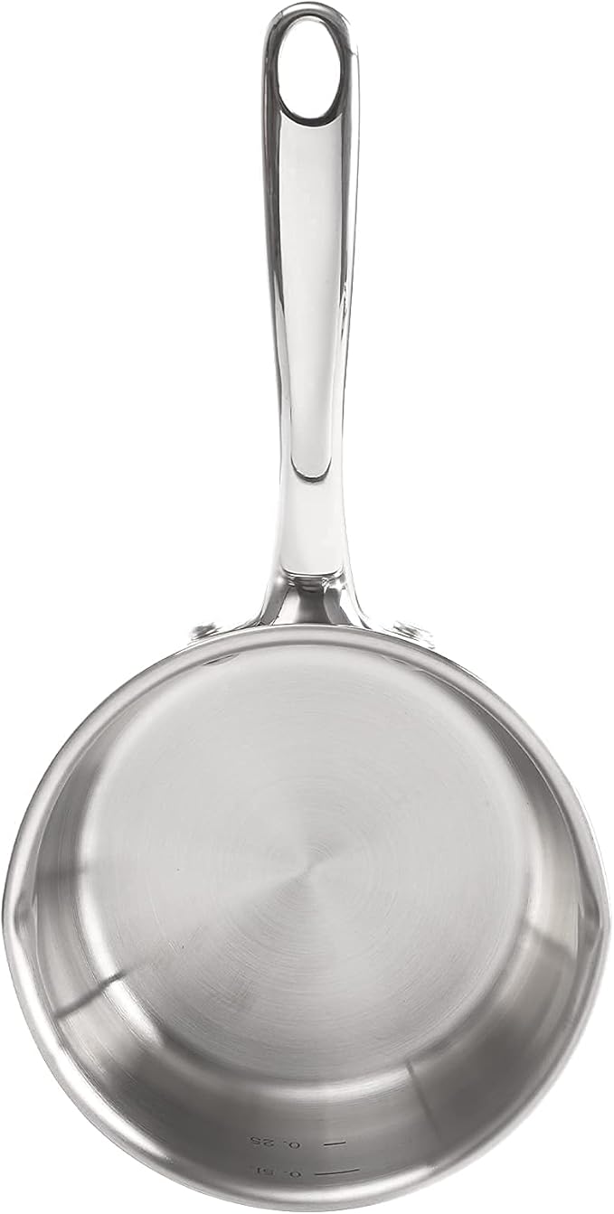 DEAYOU 18/10 Stainless Steel Butter Warmer Measuring Pan, 0.5-Quart Milk Warmer Pot with Dual Pour Spouts, 17OZ Small Sauce Pan for Stove Top, Chocolate Melting, Coffee Tea Soup Warming
