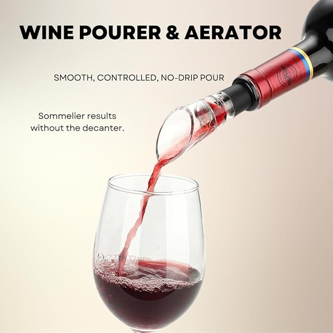 Rechargeable Electric Automatic Wine Bottle Opener Electric Aerator Foil Cutter Vacuum Stopper Pourer 7in1 Wine Accessories Set w Storage Stand Sleek Design Wine Lover Gift Home Kitchen Bar Must-Have