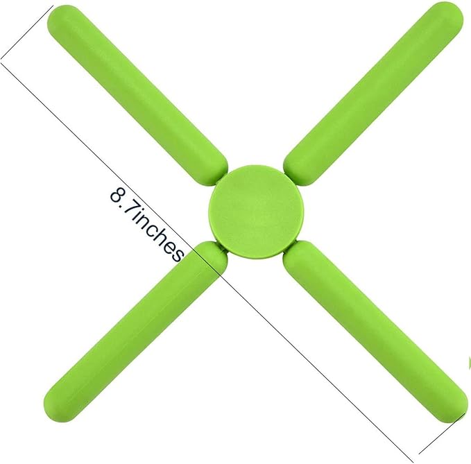 3/Pack Foldable Silicone Trivets, FENGCHEN Folding Trivets, Non-Slip Collapsible Cross Compact Design Expandable Silicone Pot Holder,Green