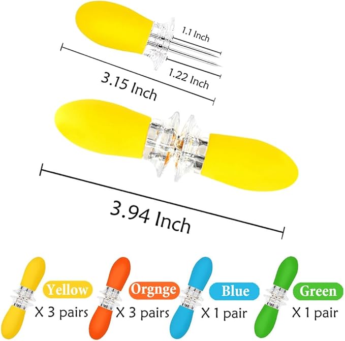 16 Pcs/8 Pairs Corn Holders, PEOUWNES Stainless Steel Corn Cob Holders Corn on The Cob Skewers, Interlocking Double BBQ Fork Skewers for Home Cooking Parties Camping (4 Colors)