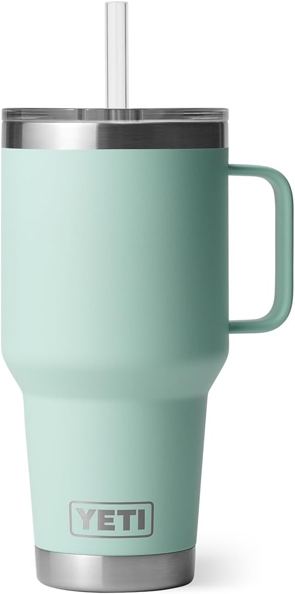 YETI Rambler 35 oz Tumbler with Handle and Straw Lid, Travel Mug Water Tumbler, Vacuum Insulated Cup with Handle, Stainless Steel, Seafoam