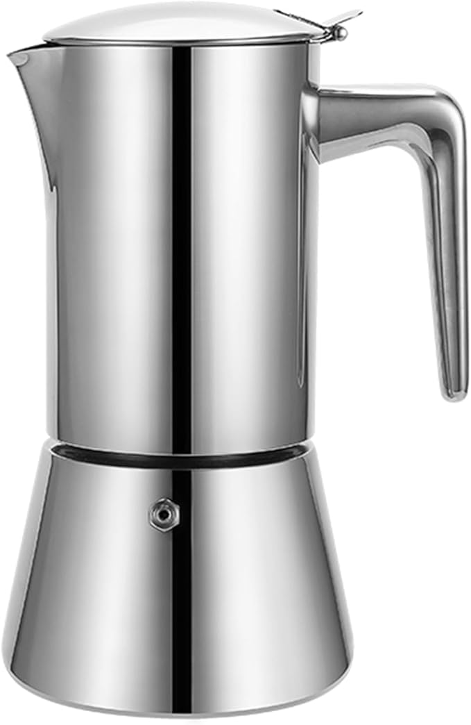 4 Cups Food-Grade Thickened Stainless Steel Moka Pot - Non-Coated Italian Greca Espresso Maker 200ml (6.8oz), Manual Stovetop Coffee Maker with Safety Valve, Suitable for all Types of Hobs