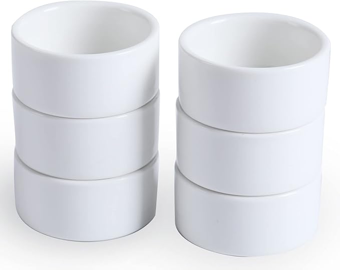 1 oz Mini Porcelain Ramekins Set of 6, Small Ceramics Souffle Dish, Exactly Designed for Dipping Sauce, Ketchup, Salsa and Jams, 30ml White