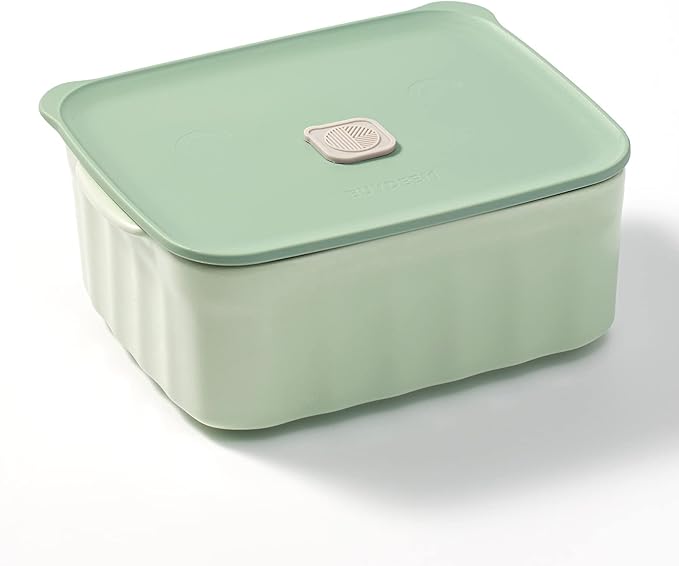 BUYDEEM Ceramic Food Storage Container with Airtight Lid, 28 oz Bento Lunch with Airlock Lid, Stackable Bento Box Microwaveable, Reusable and Dishwasher Safe, for Office Work and Travel, Cozy Greenish
