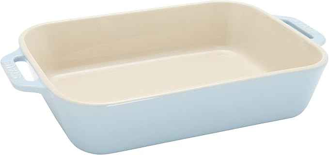 Staub Ceramic 4-pc Baking Pans Set, Casserole Dish with Lid, Brownie Pan, Light Blue