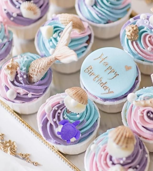 Mermaid Theme Cake Mold, Mermaid, Shell, Seaweed, Coral Silicone Mold Cupcake Toppers Mold for Candy,Chocolate,Fondant,Polymer Clay,Crafting Projects & Cake Decoration