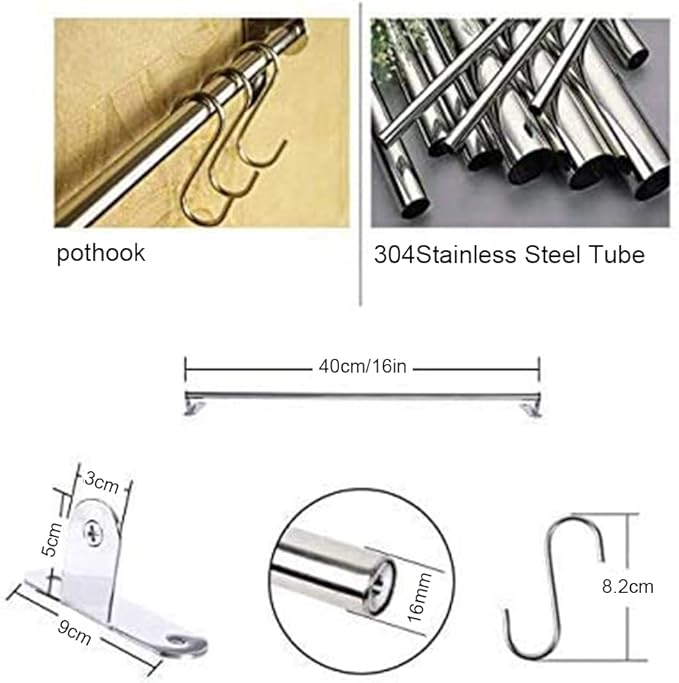 Kitchen Utensils Holder Hanging Racks 304 Stainless Steel Rail Utensil Storage Hanger Wall Mounted Rack for Tools and Pots(40cm)