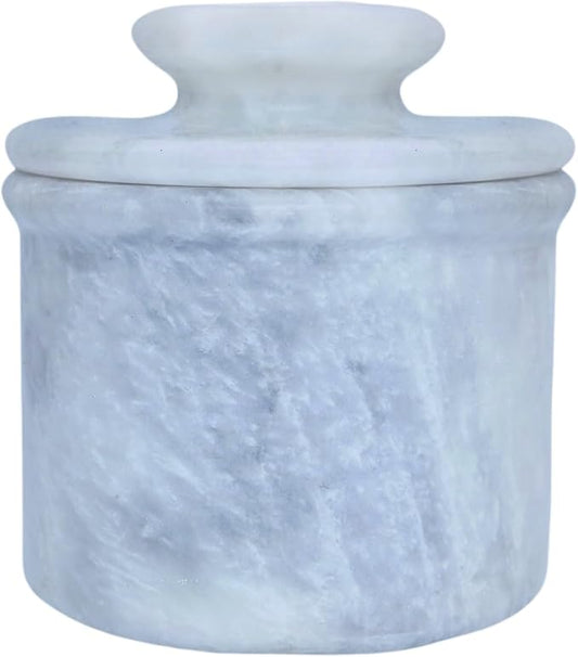 White Marble Butter Keeper with Lid | Soft Spreadable French Butter Crock for Countertop | Home and Kitchen Decor | Large (3 oz Capacity)