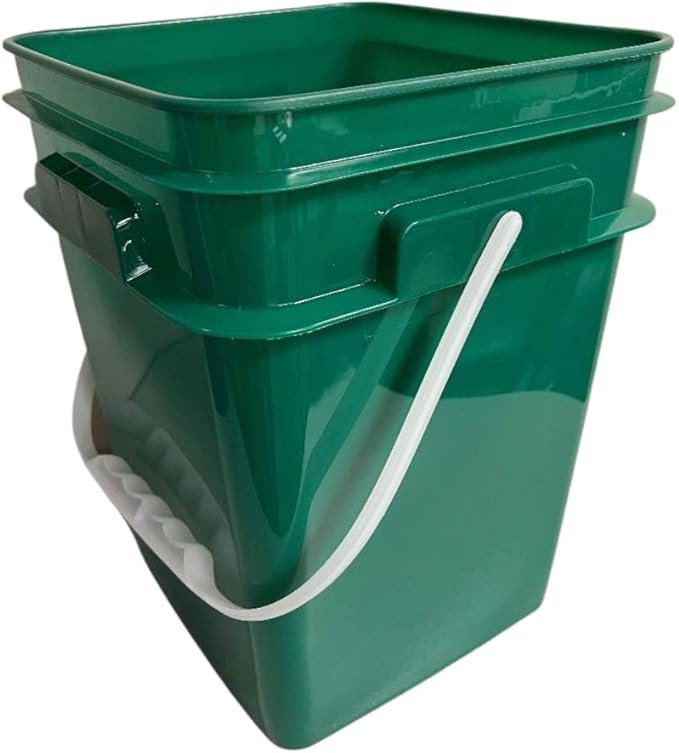 House Naturals 4 Gallon Square Food Grade Bucket Pail with Plastic Handles and Lid (Pack of 3) Made in USA containers (Dark Green)