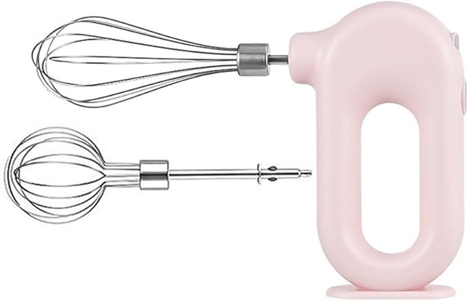 Portable Handheld Mixer, USB Electric Blender with 2 Mixing Heads - Wireless Rechargeable Food Mixer, Dough Stirrer, Eggbeater & Whisk for Kitchen, Baking, Cooking(Pink)