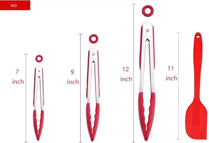 Kitchen Tongs for Cooking Locking Silicone Stainless Steel Buffet Serving Tongs, 7,9 and 12 Inch Silicone Spatula Non-stick,Heat Resistant 4 Pack