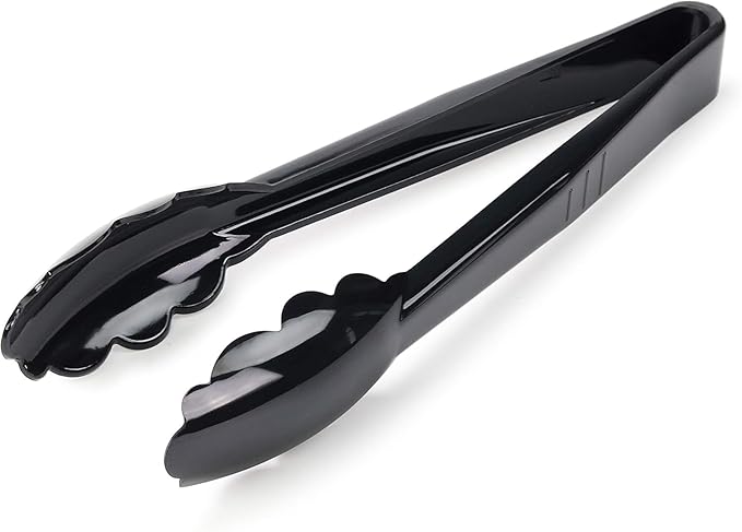 New Star Foodservice 35636 Utility Tong, High Heat Plastic, Scalloped, 9 inch, Set of 12, Black