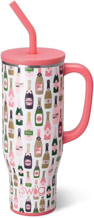 Swig Life 30oz Mega Mug, 30oz Tumbler with Handle and Straw, Large Insulated Tumblers, Cup Holder Friendly Travel Mug, Stainless Steel 30 oz Tumbler, Reusable Insulated Water Bottle (Bubbly)