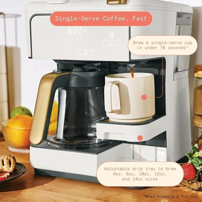 Beauti Multi Brew 12 Cup Programmable Drip & Single Serve Coffee Maker, Versatile Brewing (6oz, 8oz, 10oz, 12oz, 14oz), Pods or Ground, Over Ice option, Keep Warm mode (White)