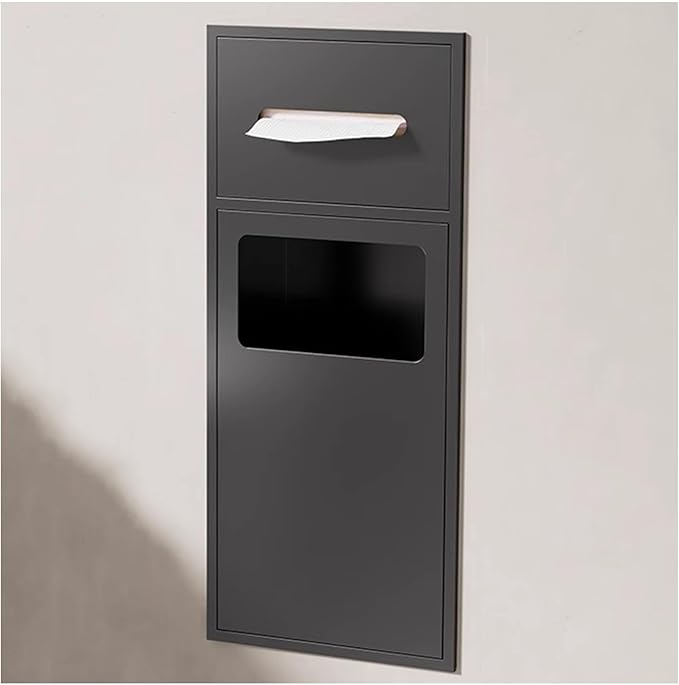 Hidden Trash Can Cabinet, Stainless Steel Recessed Bathroom Shower Niche, Waterproof Wall Niche Toilet Tissue Holder, Built-in Trash Can Alcove Toiletries Storage Rack