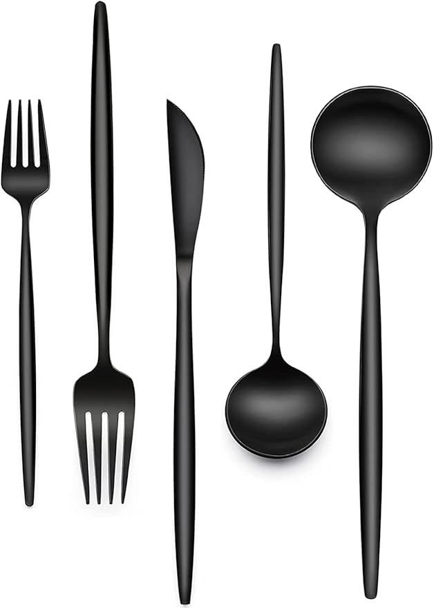 60-Piece 12 Setting Black Silverware, Food-Grade Stainless Steel Flatware Cutlery Set for Home, Office, Restaurant, Hotel