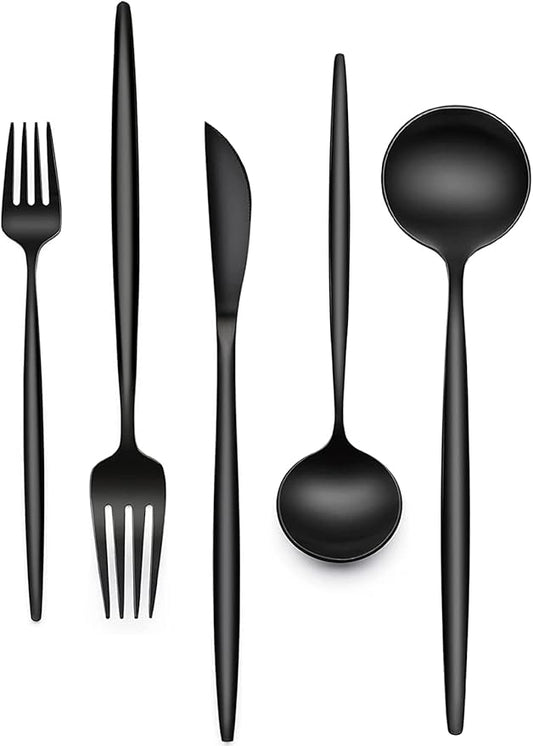 60-Piece 12 Setting Black Silverware, Food-Grade Stainless Steel Flatware Cutlery Set for Home, Office, Restaurant, Hotel