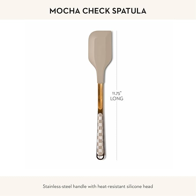 MACKENZIE-CHILDS Kitchen Spatula, Silicone Spatula for Cooking, Brown-and-White Mocha Check