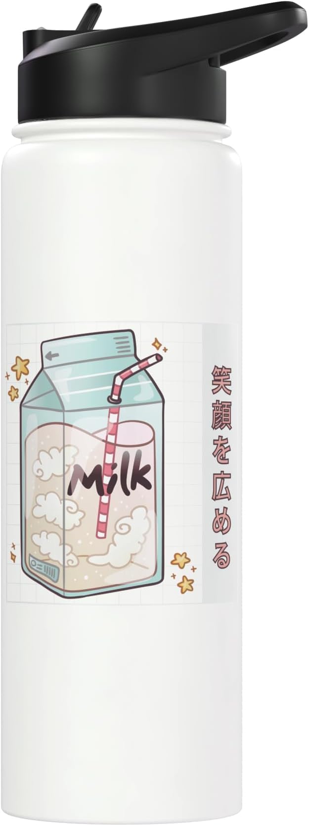 Japanese Kawaii Strawberry Milk Carton Vaporwave Grid Stainless Steel Insulated Water Bottle
