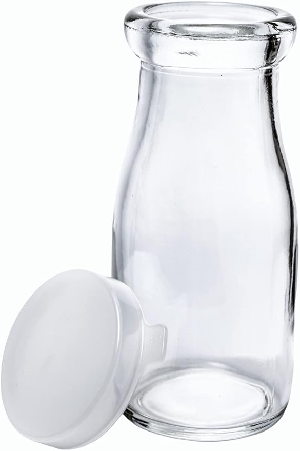 The Dairy Shoppe Glass Milk Bottle, Heavy Glass with Extra Lid, Creamery Style (1, Half Pint Decanter)