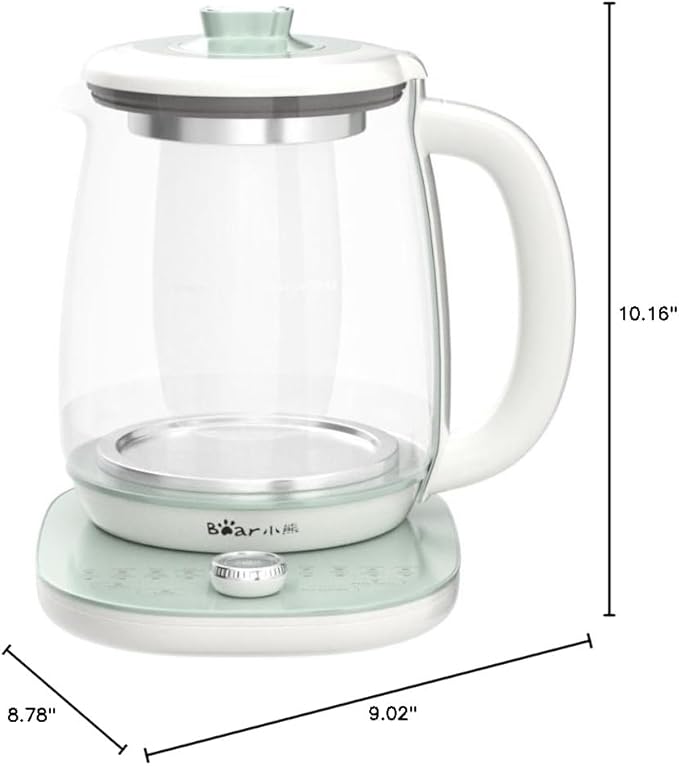 Bear YSH-C18S2 Health Pot, Electric Kettle Tea Maker with Infuser, Glass Kettle & Stew Pot, 16 Menus 1.8L 120V, Green