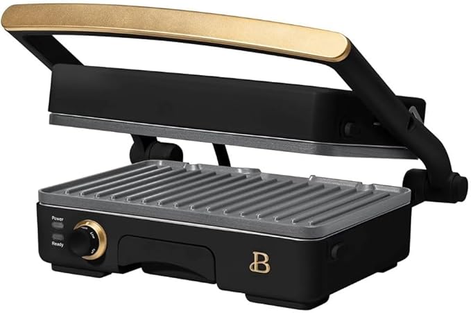 Panini Press Indoor Grill 1 2-in-1200W Non-Stick Removable Plates Sandwich Maker by Drew Barrymoree. (Black Seaseme)