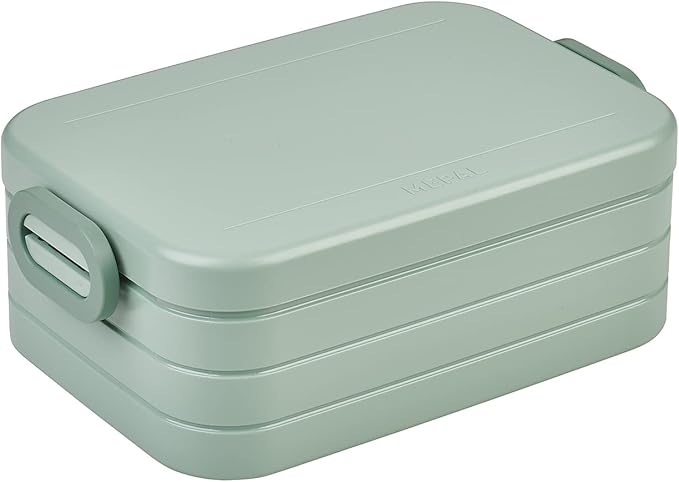 Mepal Bento Box Midi - Lunch Box with Bento Box - for 2 Sandwiches or 4 Slices of Bread - Lunch Box for Sandwiches, Small Snacks & Left Overs - Lunch Box Adults - Nordic sage