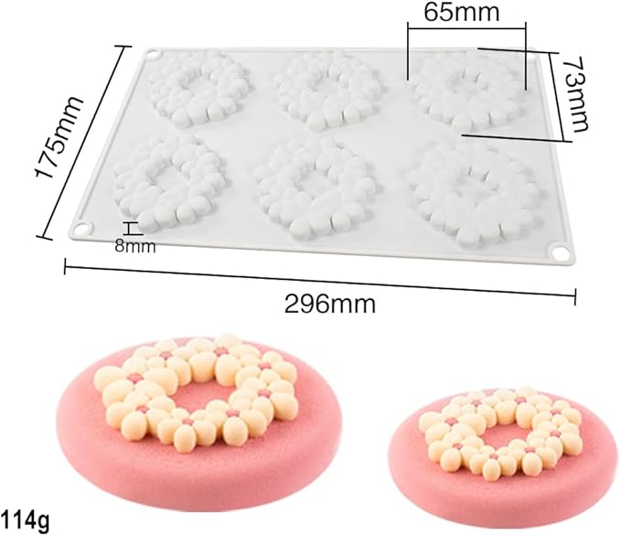 6-Cavity Flower Shape 3D Silicone Mold for Baking Cakes Mousse Dessert Pastry Mold Cake Decoration Cheesecake Ice Cream Mould (Cloud Flower M_11.84 X7 X0.32 inch)