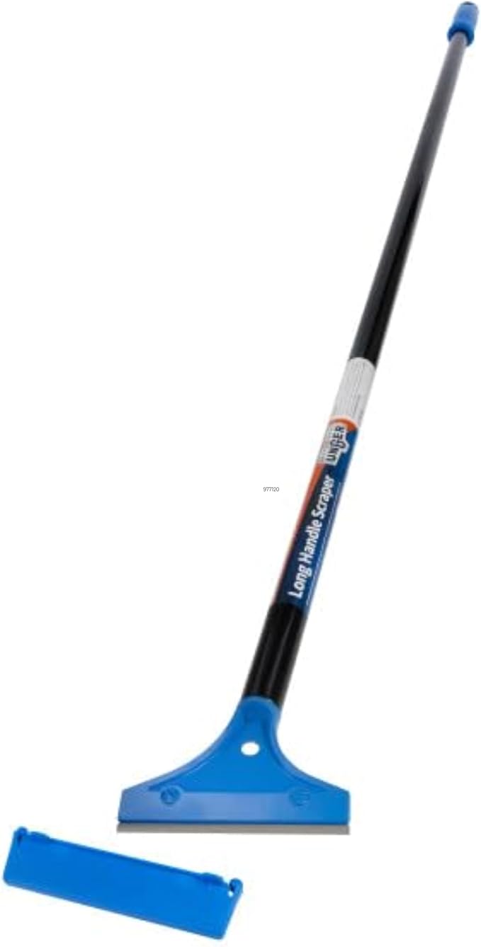 Unger Professional Long Handle Floor Scraper Tool with 4ft (48”) Handle, Reversible Blade Tool for Cleaning Concrete, Linoleum Flooring, Vinyl, Tile, High-Gloss, Marble