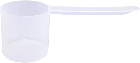Plastic Measuring Scoop, (70 cc | 4.73 tbsp | 2.37 fl oz. | 70 mL) Long Handle Spoons for Powders, Granules, Coffee, Pet Food, Baking Supplies, Protein and Other Dry Goods, BPA Free (Set of 100)
