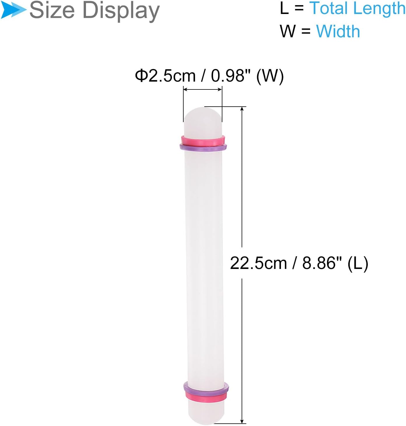 Fondant Rolling Pin, 9" Length, PP Plastic Non-Stick Guide Rings Fondant Roller Dough Roller - (Applications: for Clay Baking Fondant DIY)