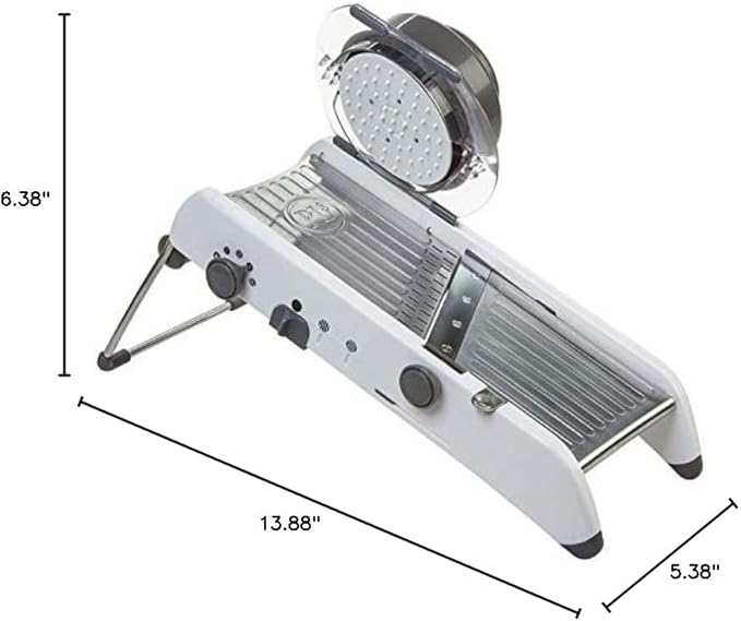 PL8 Professional Mandoline - Versatile Slicer with Adjustable Straight, Waffle, and Julienne Blades, Extra-Wide Stainless Steel Deck, Safety Hand Guard, Non-Skid Feet, and Space-Saving Design